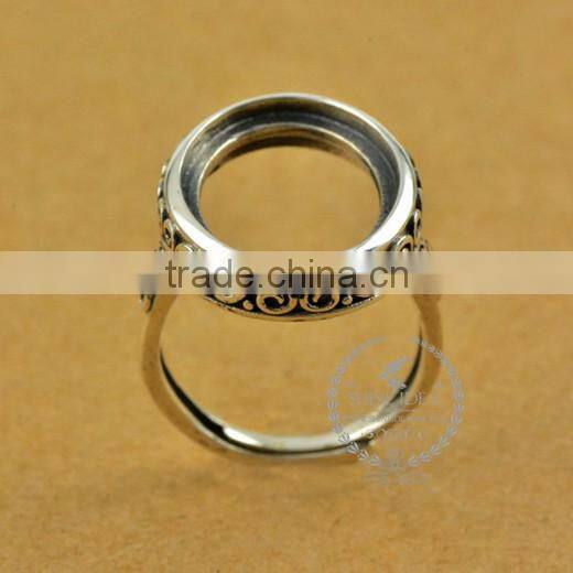 14*17mm 925 sterling silver antiqued silver vintage style oval carve patterns bezel ring base blank supplies DIY finding1223068