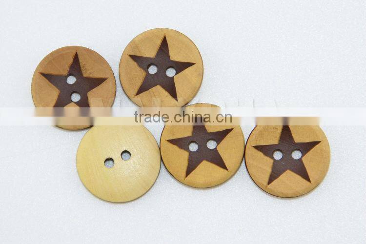 36L(23mm) natural high quality Brown wood button painted star laser engraving on