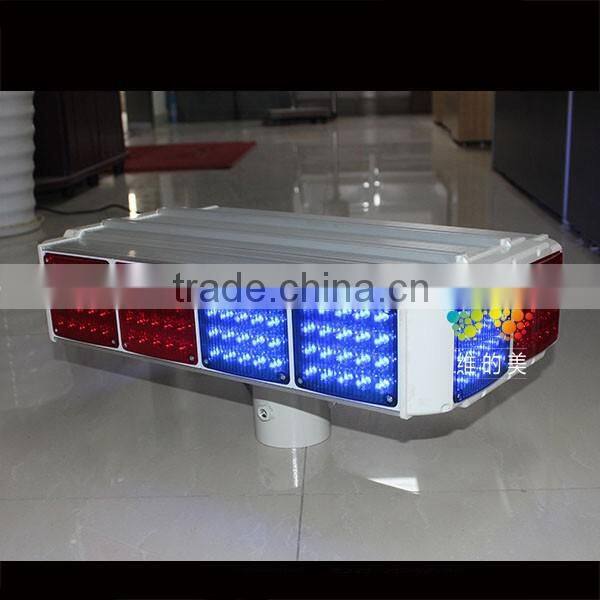 Road safety 12pcs Red blue modules 4sides LED flashing light solar traffic warning light