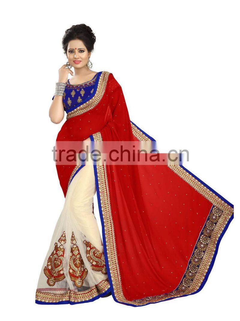 New Pink and white embroidery Saree