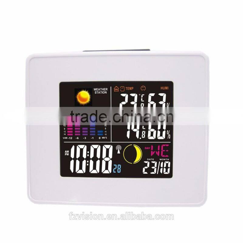 Wireless Weather Station White Alarm Clock with Backlight Indoor Outdoor Temperature Humidity two tramsmitters