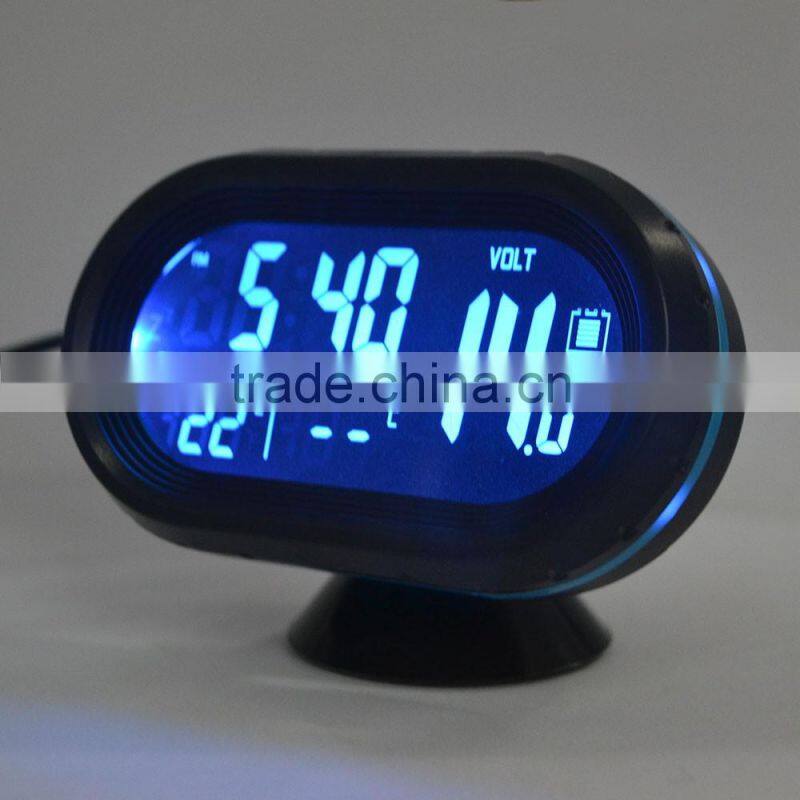 LED Lighted Digital Car Clock Thermometer Auto Dual Temperature Gauge Voltmeter Voltage Tester DC 12-24V