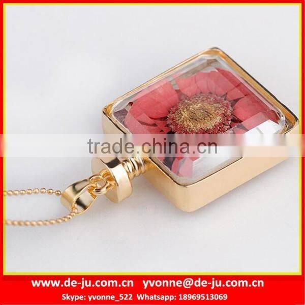 Orange Flowers Glass Pendant Necklace