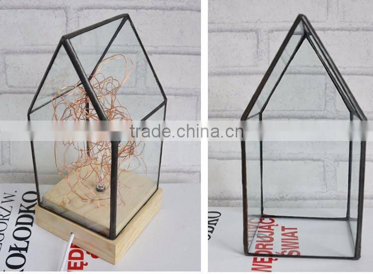 Decorative Glass House Design Night Light, Wooden DIY Fireworks Silver Flower Beautiful Bedding Room Warm Light