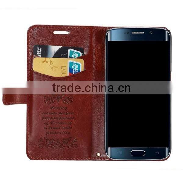 High quality pu leather wallet card slot holder flip case for Samsung S6 Edge, flip leather case