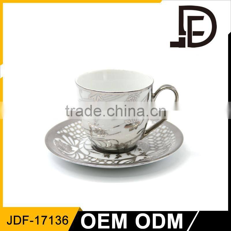 Durable Silver Porcelain Cup And Saucer / White Cup And Saucer With Custom Logo and design