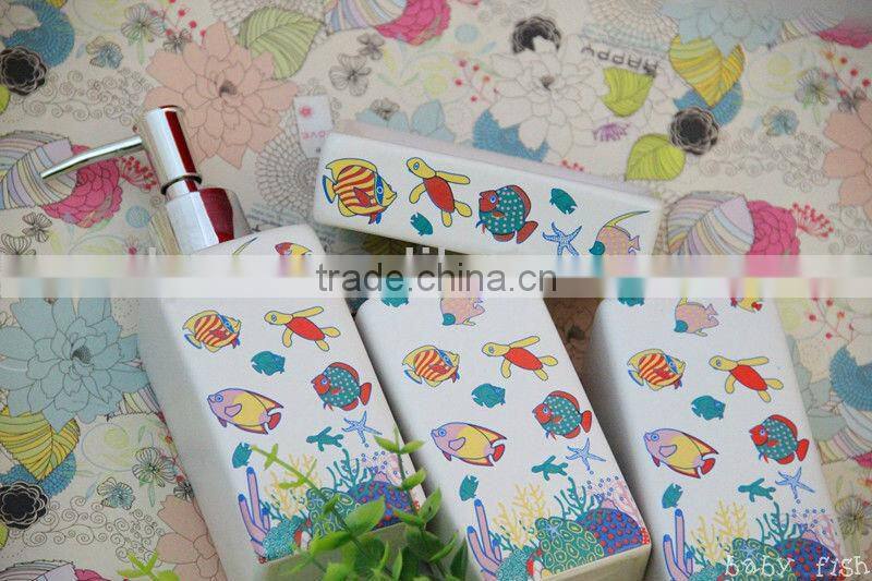 colorful funny decoration children ceramic bathroom accessories set