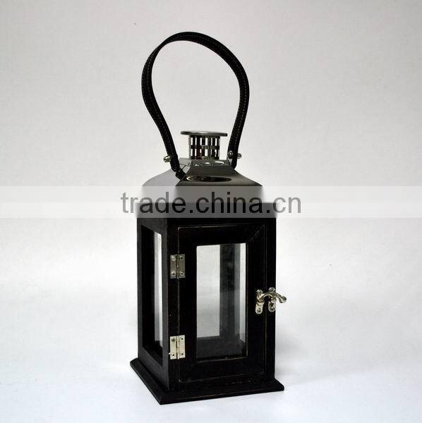 Wood candle lantern with stainless steel