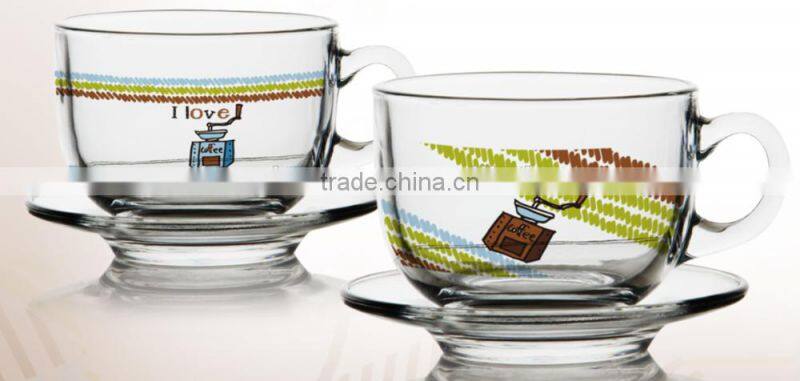 4oz 6oz glass Caffe Latte mug set with saucer glass tea cup set