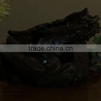 Fallen Log on River Rock Tabletop Fountain with LED Lights