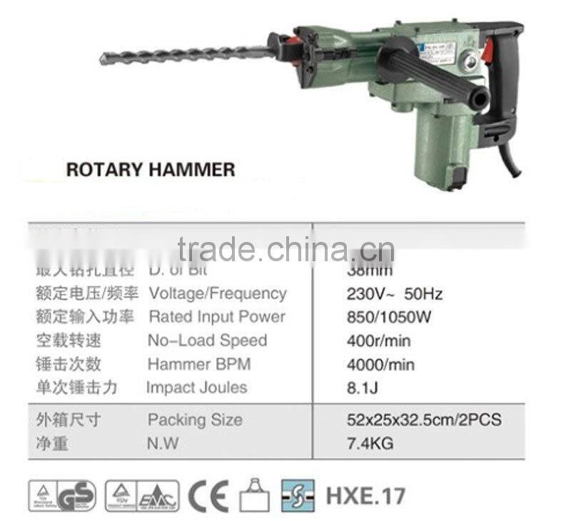 38mm Power Steel Wood Concrete Coring Demoliton Breaker Jack Hammer Drill Portable 1050W Electric Rotary Hammer