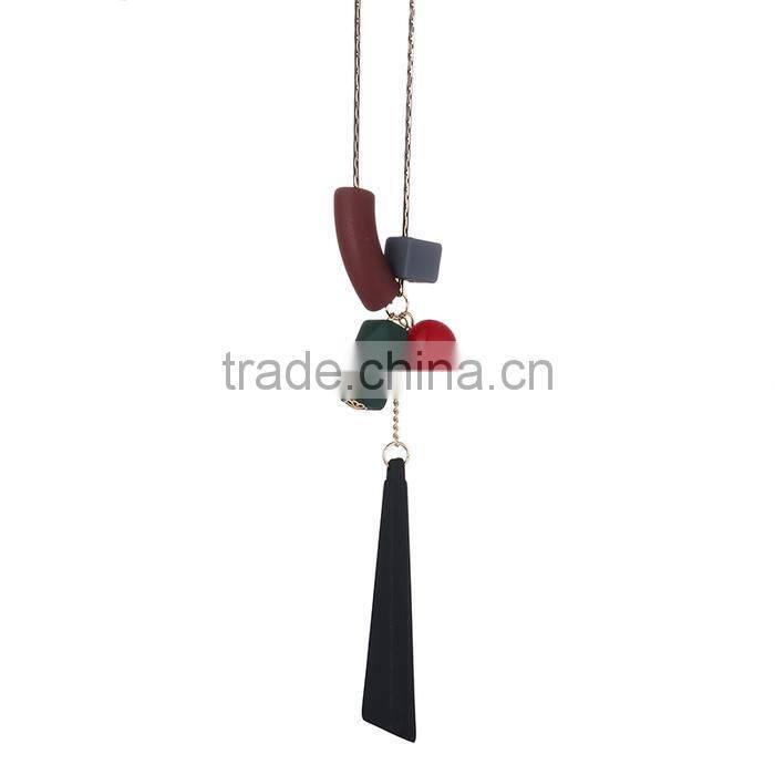 Europe America popular geometric pendant beads necklace rubber hand painted beads pendant long necklace