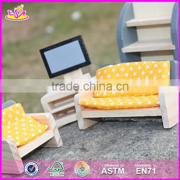 2017 New design children pretend play wooden dollhouse furniture sets W06B055