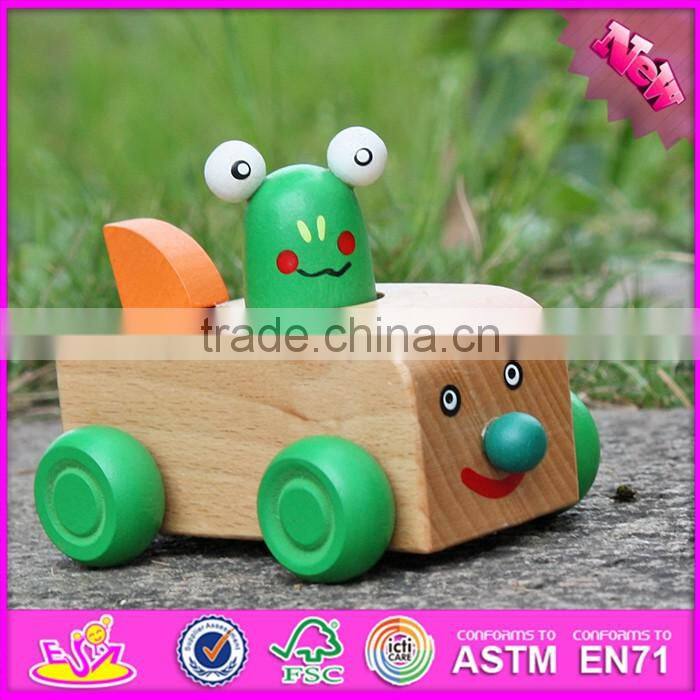 2017 New products funny frog car children toy wooden animals W04A323