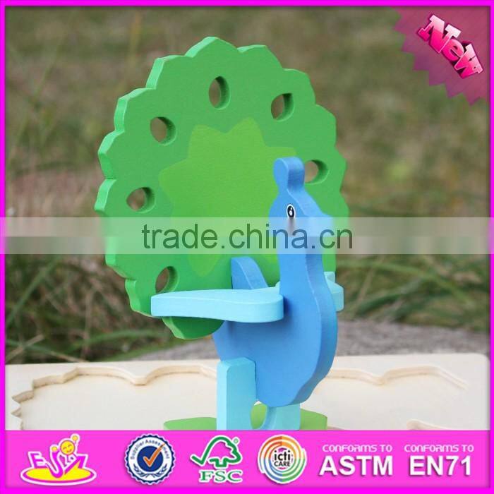 2017 New product funny 3d peacock children wooden puzzle animals W14G040