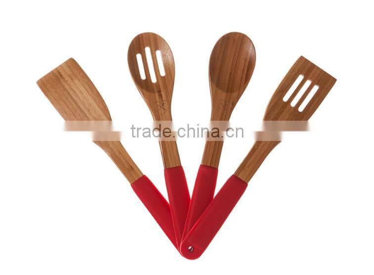2017 Fashion bamboo kitchen utensil scoop with silicon handle