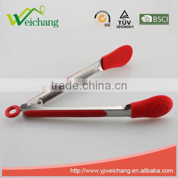 WCJ624 Premium Comfort Stainless Steel Locking oblong Food Tong with Silicone Heads, Good Grip