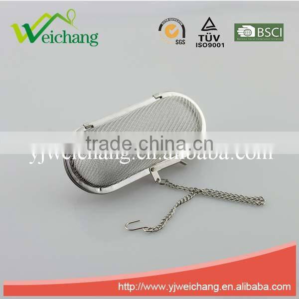 WCE558 Good quality Hot sale Stainless Steel Mesh Tea Ball Tea Infuser Tea Strainer Long Oval with chain