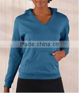 Ladies French Terry V-Neck Hooded Pullover