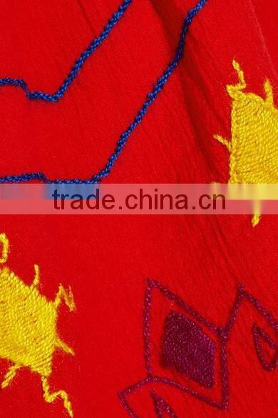 Boho Red Embroidered Cotton Long Balloon Sleeve Maxi Dress Hand Mexican Embroidered Dress long dress chiffon new style HSD5844