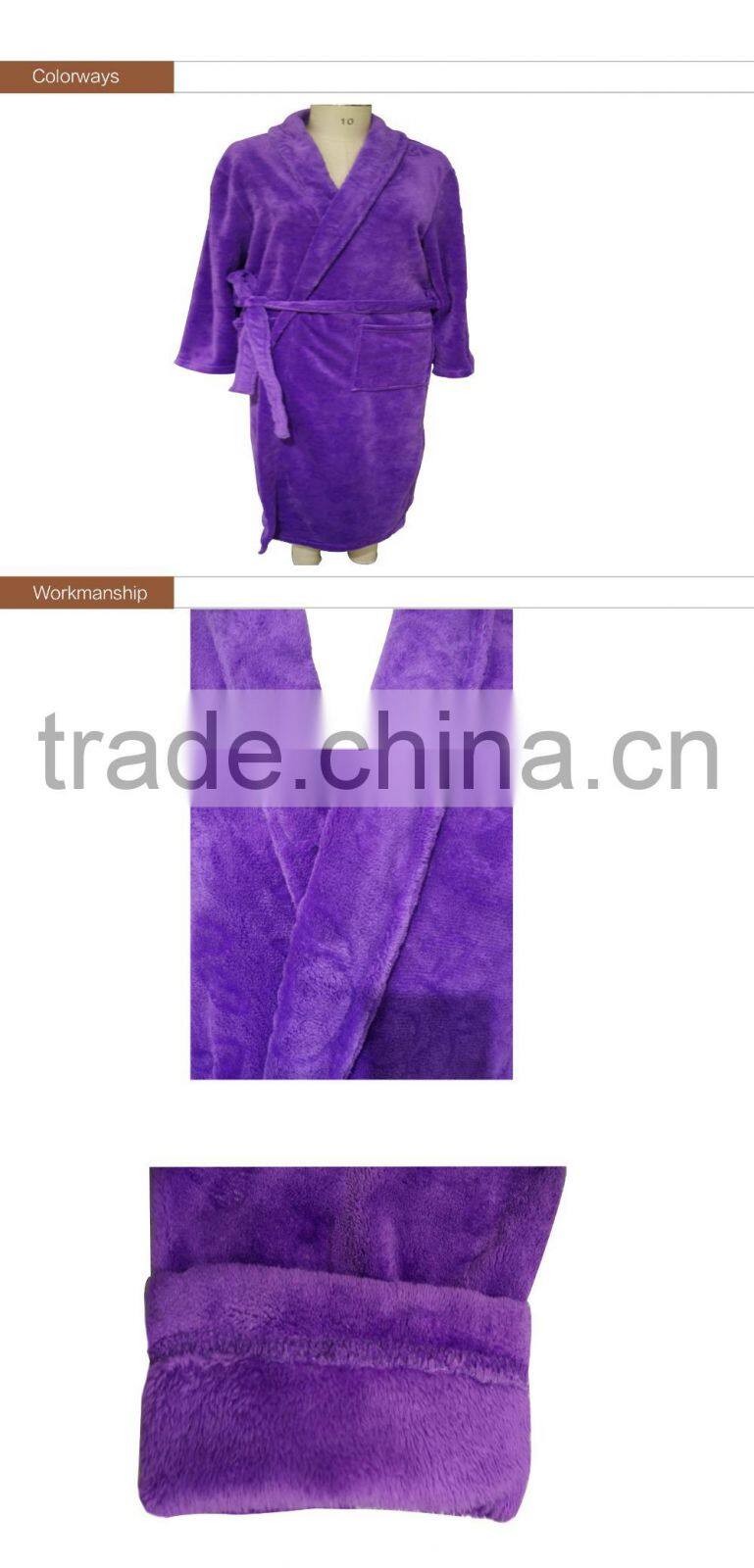 2016 NEW Microfiber Coral Fleece Bathrobe with lila Color