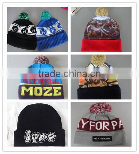Custom jacquard beanie/acrylic beanie/beanie hat with top ball
