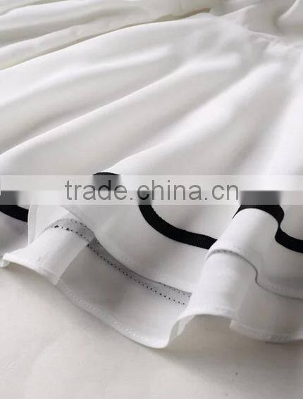 2017 wholesale summer women big round neck ruffle sleeve fashion chiffon blouse