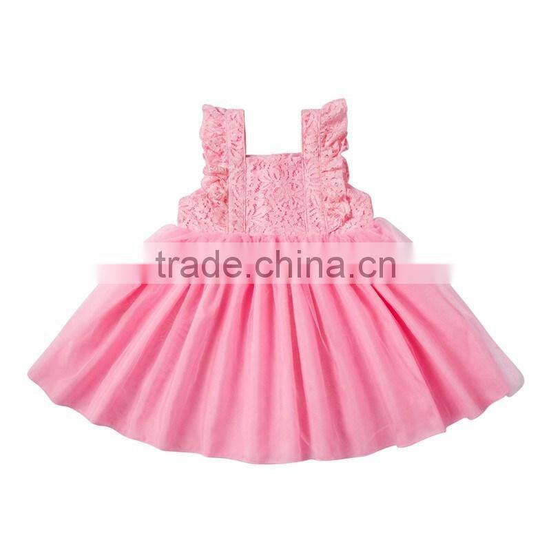 Summer baby girl dress boutique girl plain color high quality lace dress fashion party dress