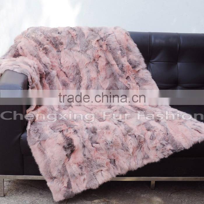 CX-D-11G Home Decor Fashion Pink Real Rabbit Fur Throw Blanket