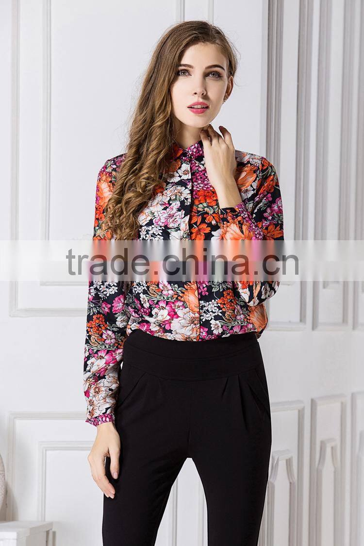2015 Latest Hot sell european summer hot sale flower style shirt women tee shirt