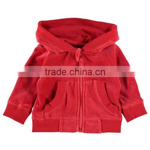 Best selling winter heavy velour full zip hooded coat baby girls, baby kids wear custom