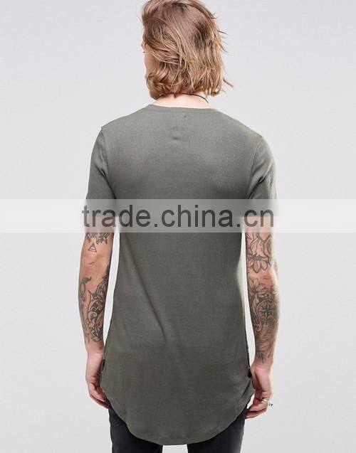 Men soft high quality longline curved hem crew neck plain tight slim fit muscle t-shirt OEM