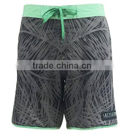 4-way stretch mens beachwear contrast waistband printed board shorts