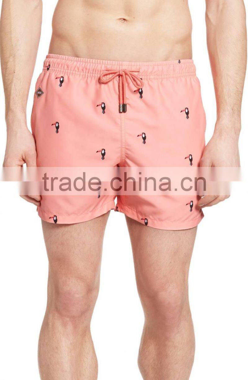 New Design Pink Toucan Swim Trunks 100% Nylon Polyester Board Shorts Printing Logo Summer Fitness Beach Shorts