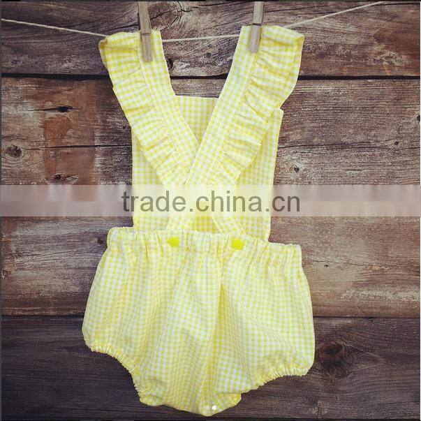 Gingham Design Newborn Baby Romper Wholesale Infant Girls Ruffle Sleeve Bodysuit Baby Cotton Clothes