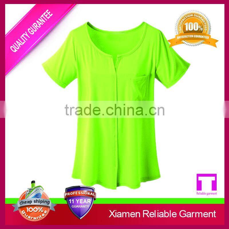 Plain blue slim fit o-neck hemp t shirt design for women