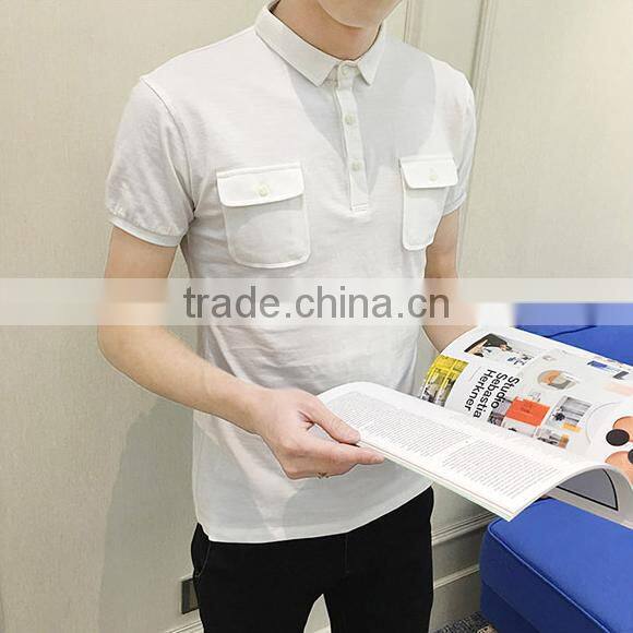 2016 fashion custom 100 cotton two color polo shirt with double pocket