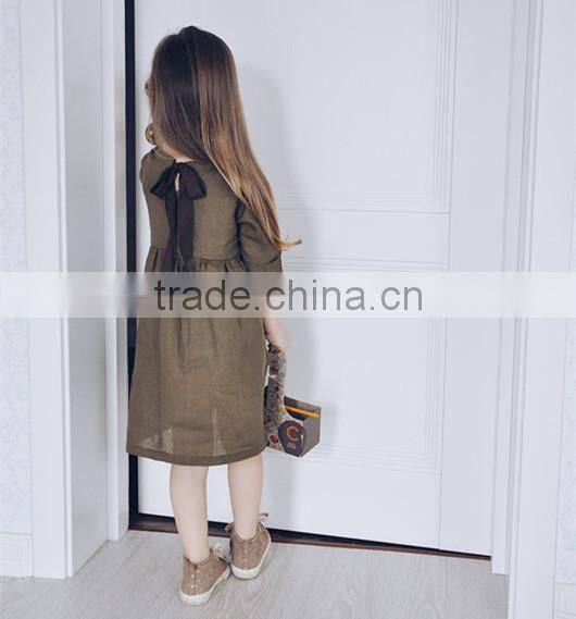 Ties Back Kid Clothing Linen Fabric Dress Elegant Girls Cotton Frock Designs