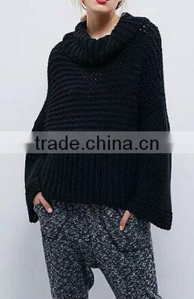 EY0881S Women casual loose cable turtleneck heavy sweater coat vintage sweater