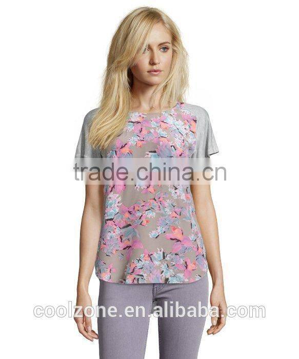 2015 Fashion short sleeve tropical flower print top wholesale custom t-shirt