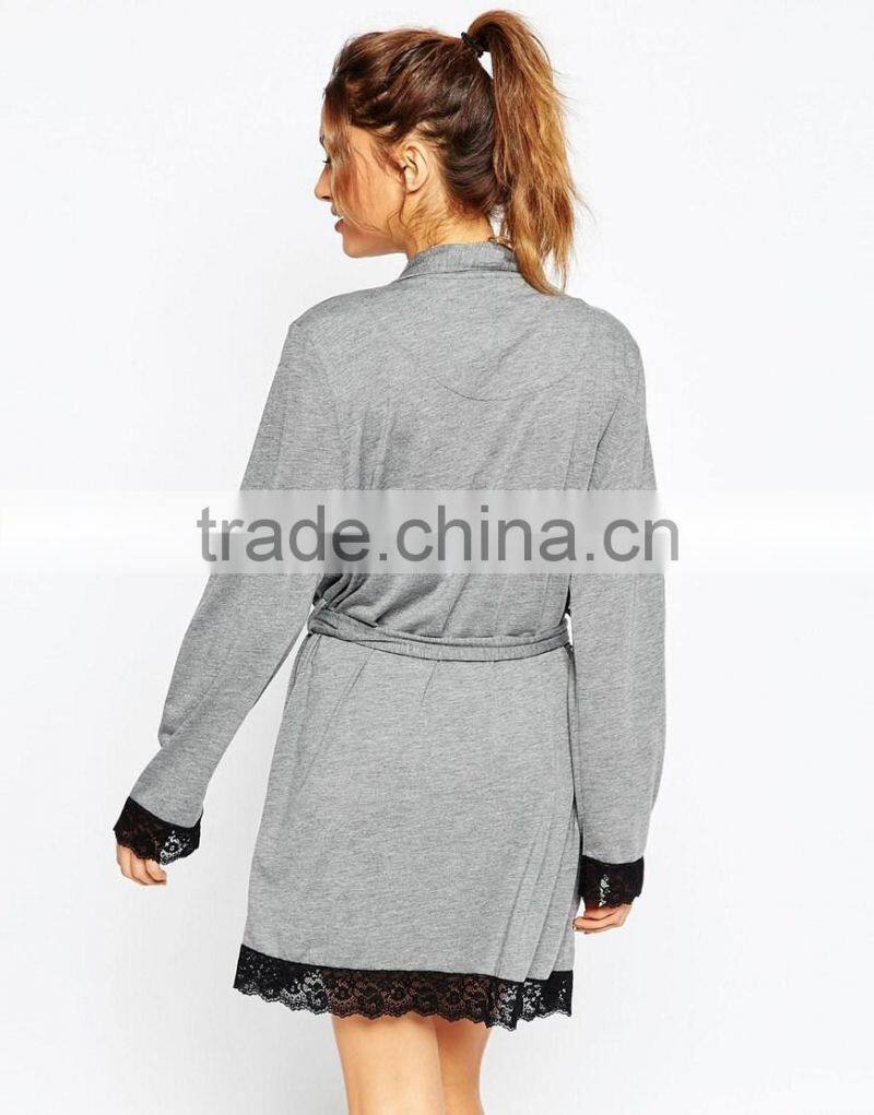 Sexy fashion new popular comfortable jersey lace trim robe for lady