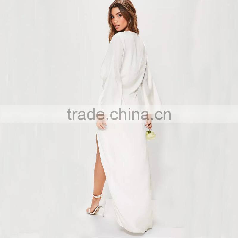 OEM WOMEN deep V-neck and split hem kimono long sleeve prom dress