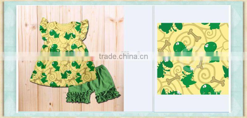 Used clothes wholesale new york yellow t-shirt with dinosaur picture icing shorts children outfit