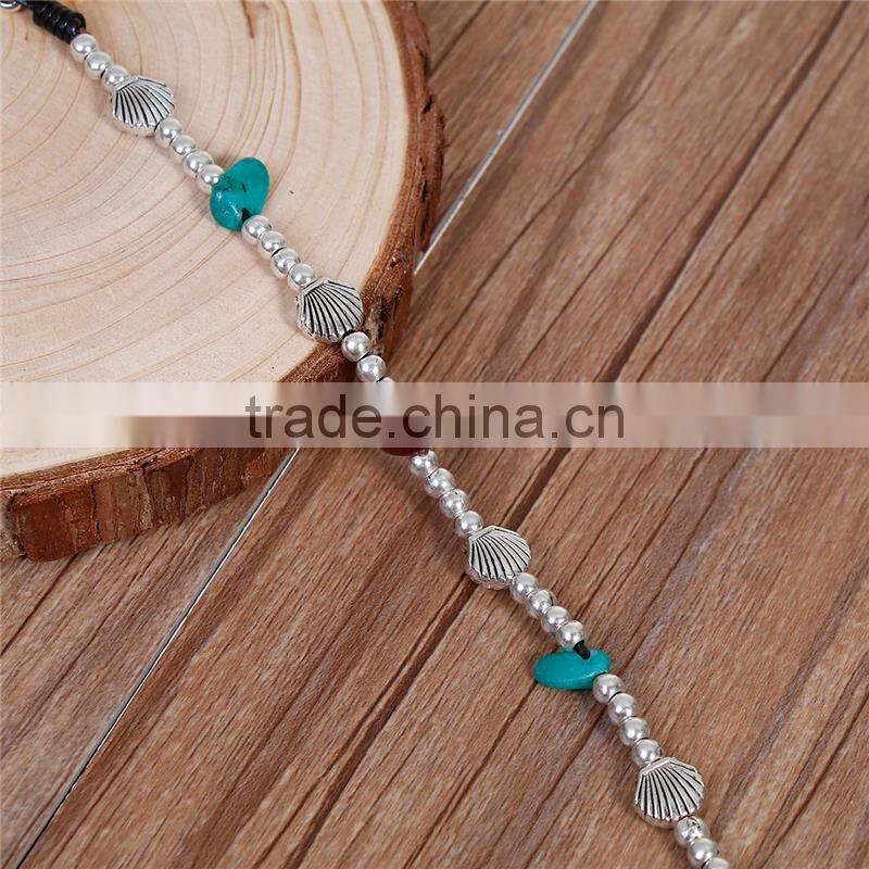 Hand Made Beaded Bracelets Antique Silver Coffee Shell Round Woman Bracelet