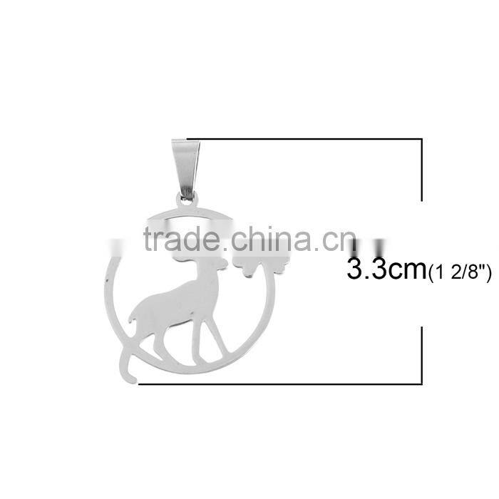 Stainless Steel Cut Out Pendants Pere David's Deer Silver Tone Round