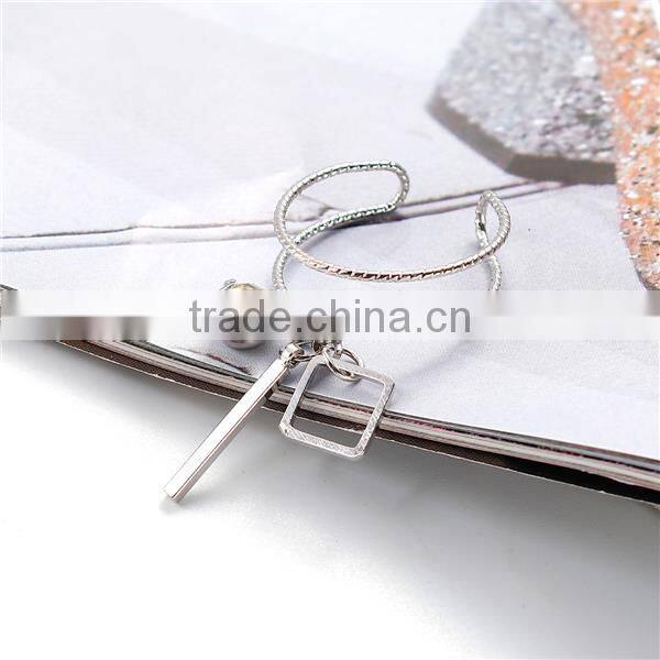 Open Rings Silver Tone Rhombus Rectangle Clear Rhinestone