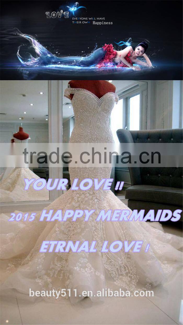 2017 Sexy Shoulder belt lace mermaid color wedding dress bridal for bride Scoop neckline bridal dress F10601