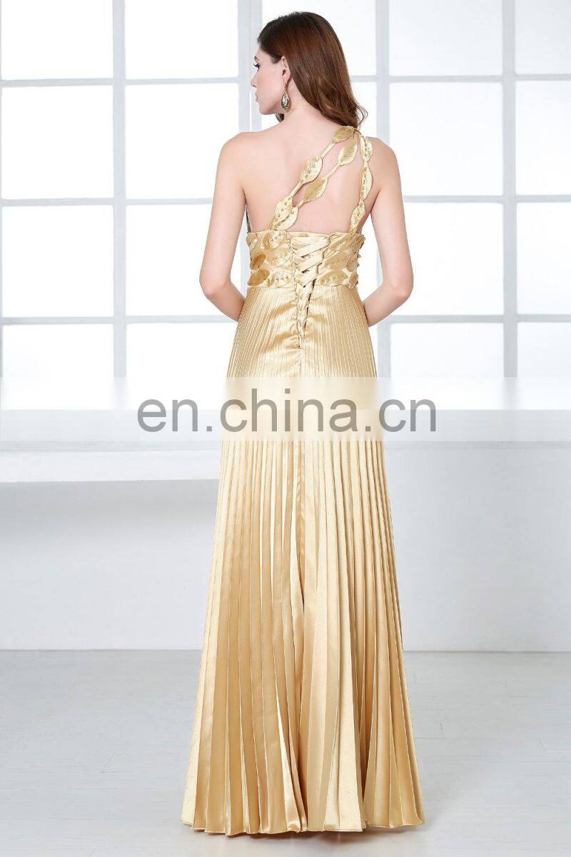 Grace Karin Long Gold Evening Dresses Special Occasion Women Pleat Satin Evening Gowns One Shoulder Prom Party Dress CL6033
