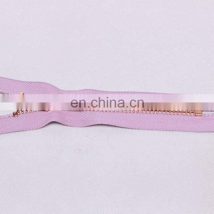 Hot sale fashion rose gold metal zipper