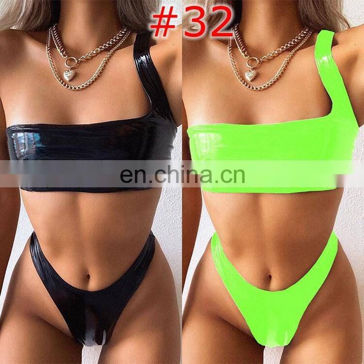 One shoulder neon green bikini 2019 micro Bandeau swimwear women bathing suit biquini Summer beachwear Push up swimsuit
